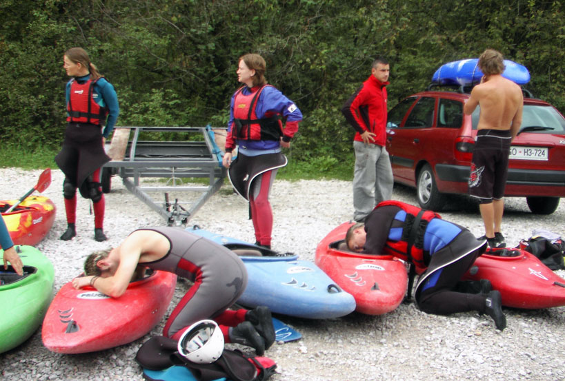 preparing to paddle